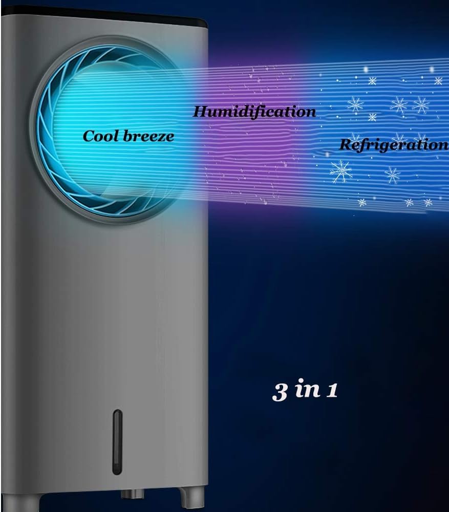 Cooling Fan Evaporative Cooler, Portable Bladeless Air Cooler, Electric Fan Humidifier with Remote Control, LCD Display, 3 Modes Air Conditioner for Indoor Home Office Dorms Oscillation Function