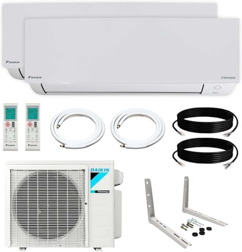 Daikin 2-Zone (9,000 BTU + 9,000 BTU) CIRRA Series Mini Split Air Conditioner Heat Pump System with Maxwell 15 ft. Installation Kit and Wall Bracket