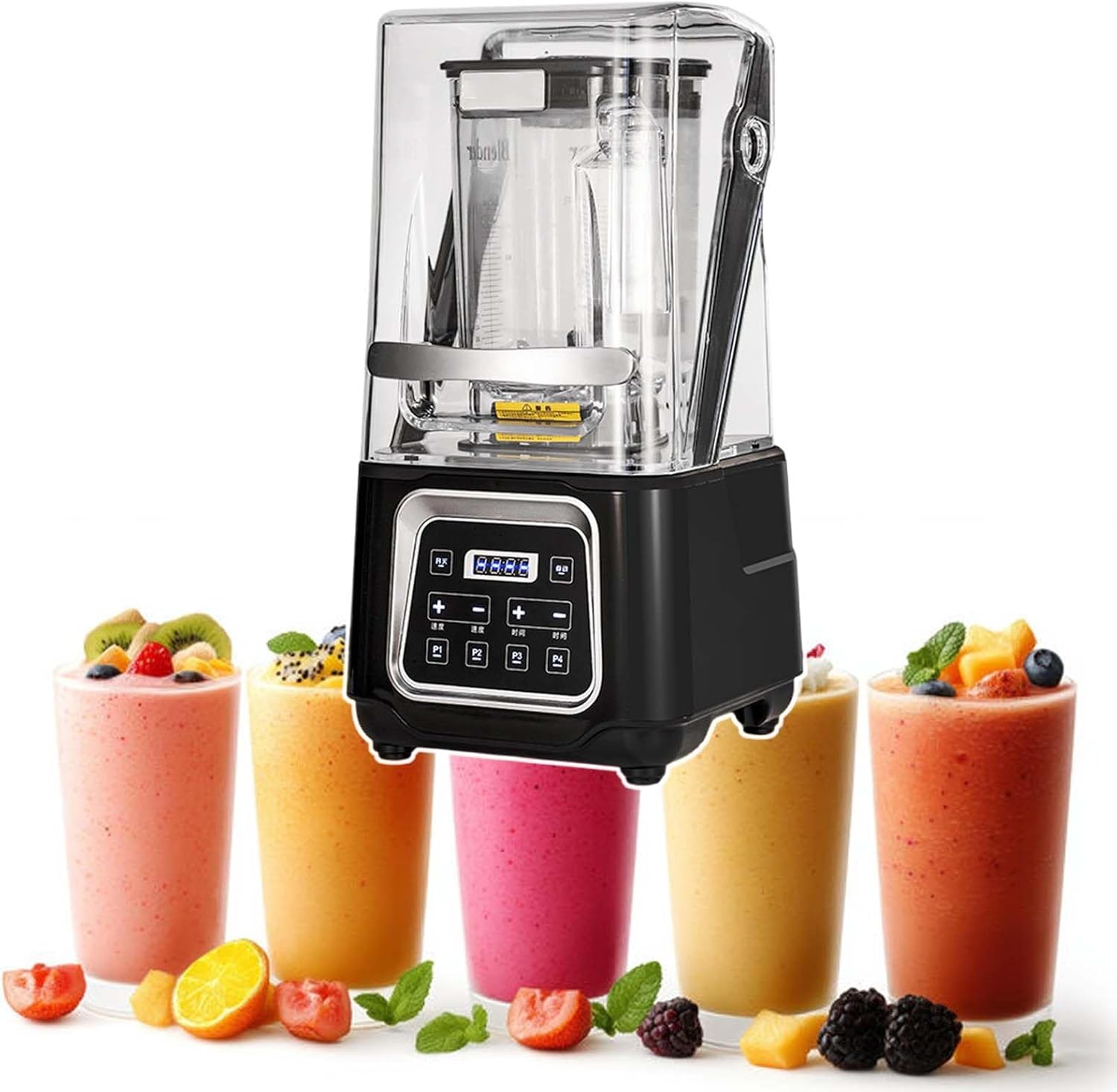 Commercial Smart Smoothie Blender 2200W, Desktop Juice Milkshake Blenders,4 Pre-Set Programs, With Silent Cover,For Crushing Ice, Milkshakes