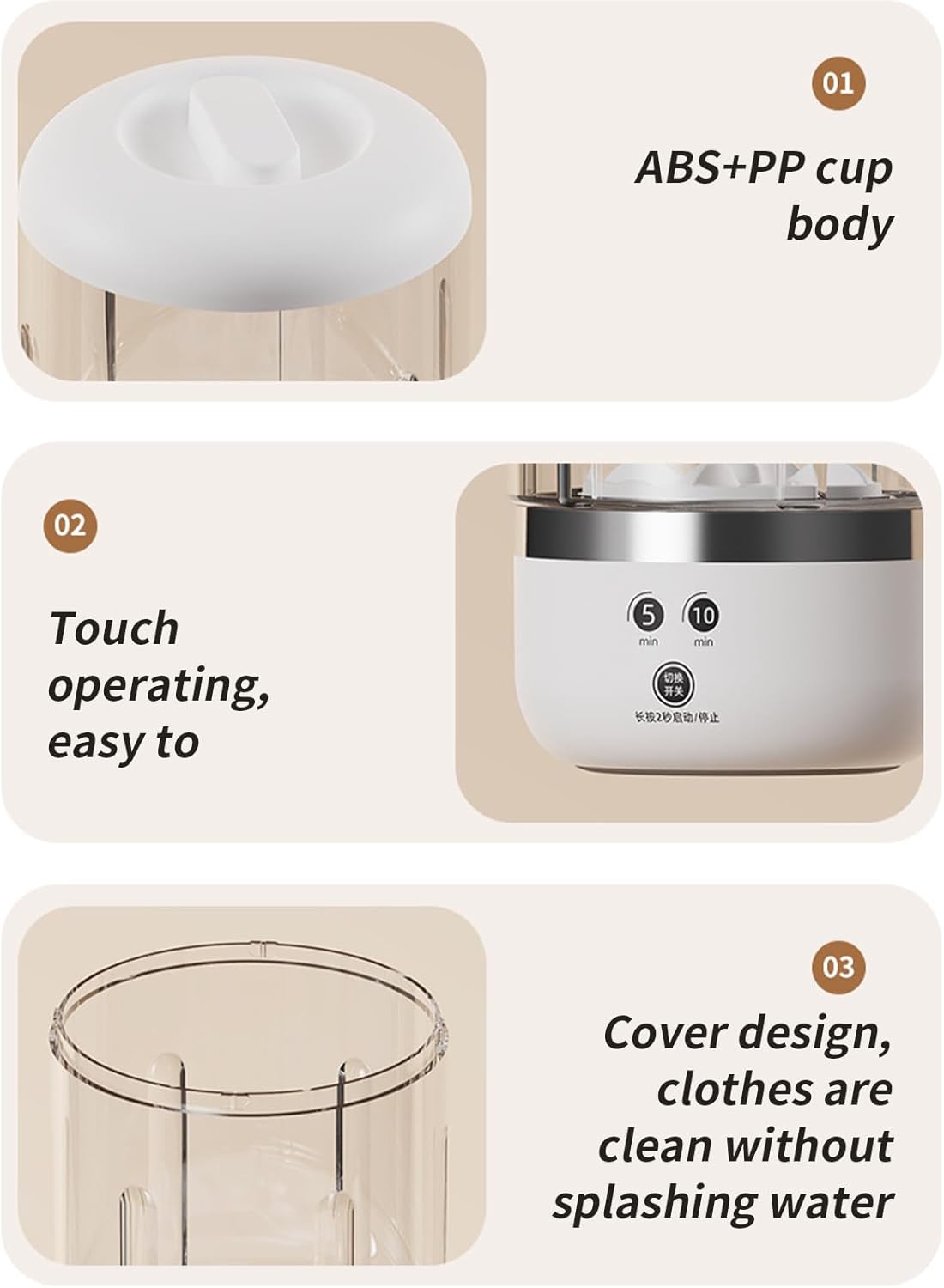 Portable Washing Machine Compact Deep Cleans Underwear Baby Clothes Small Laundry Cordless Underwear Washer For Apartment Dorm Hotel Travel Camping