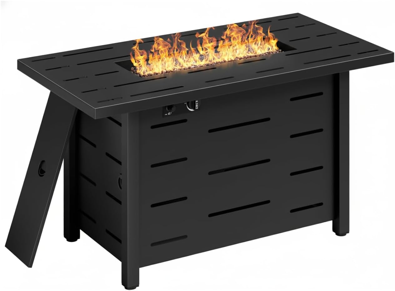 43 Inch Propane Fire Pit Table, 50,000 BTU Steel Gas Fire Pit with Steel Lid & Lava Rocks, 2-in-1 Outdoor Fire Table for Patio, Deck, Garden & Backyard, Black