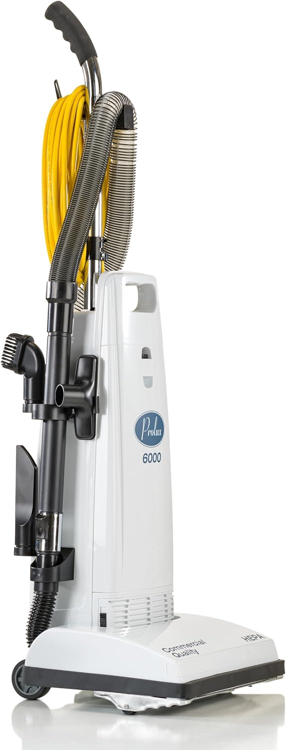 Prolux 6000 Commercial Upright Vacuum with On Board Tools, Bagged Vacuum Cleaner, Commercial Vacuum, Carpet, Floor, HEPA Filter, Steel Brushroll, 107 CFM Suction Power