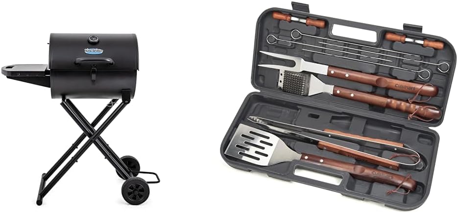 Char-Griller E1816 King-Griller 320 sq. in. Portable Charcoal Grill Bundle with 13-Piece Cuisinart CGS-W13 Wooden Handle BBQ Tool Set