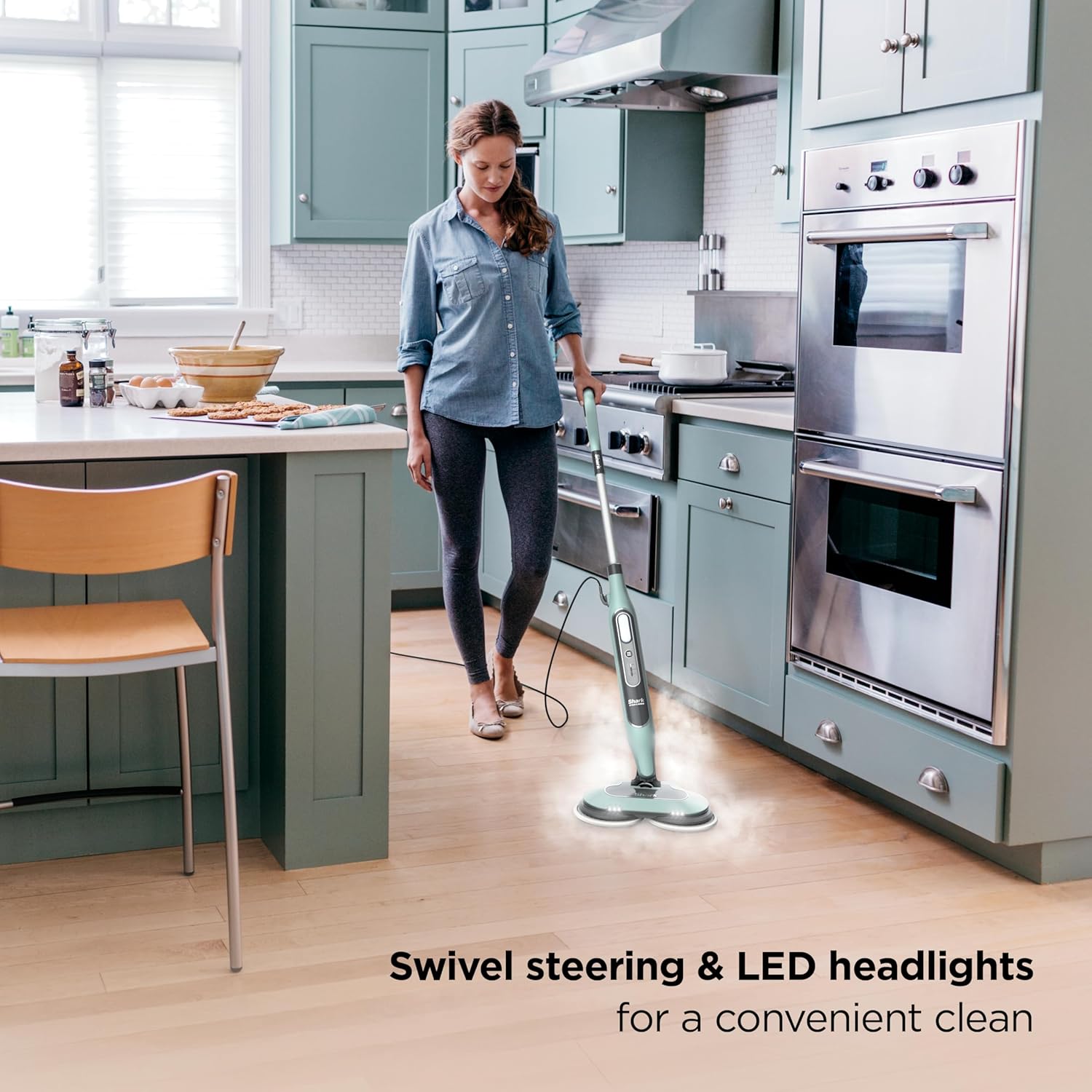 Shark Steam & Scrub Steam Mop, All-in-One Scrubbing and Sanitizing Hard Floor Cleaner, LED Headlights, 4 Dirt Grip Soft Scrub Pads Included, XL Water Tank, Swivel Steering, Hawaiian Grey, S8001