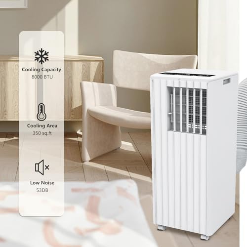 8,000 BTU Portable Air Conditioner – 3-in-1 Cooling, Dehumidifier & Fan for Rooms Up to 350 sq.ft. Quiet Energy-Saving Sleep Mode, 24-Hour Timer, Remote & Overheat Protection – Includes AC Window Unit