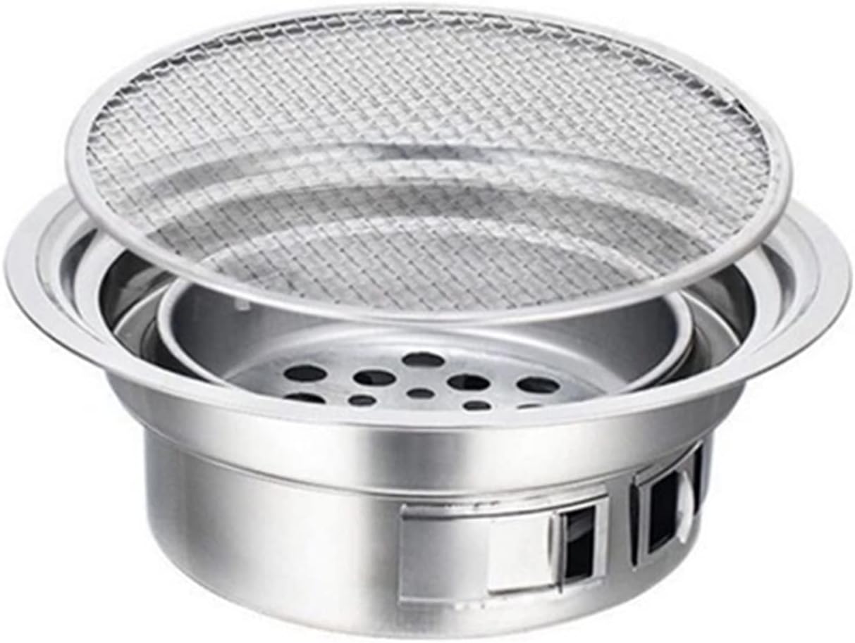 s Stainless Steel Charcoal Barbecue Round Non-Stick Barbecue s Portable Charcoal for Outdoor Camping BBQ