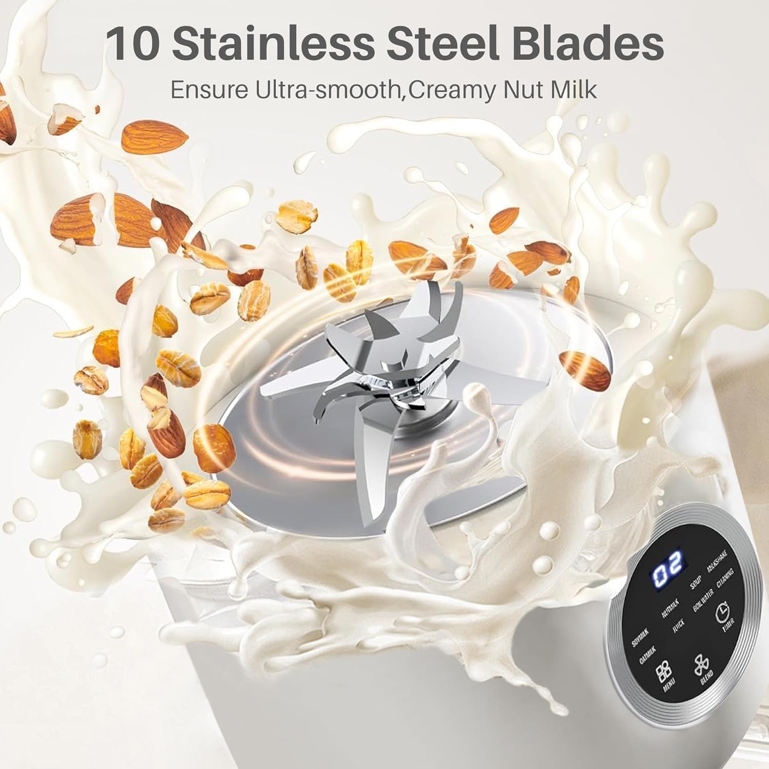 10 in 1 Nut Milk Maker Blender, 40OZ Automatic Homemade Soy Milk Maker Machine for Oat Milk, Nutmilk, Juice, Grains, Almonds Milk Maker with Delay Start/Keep Warm/Boil Water, White