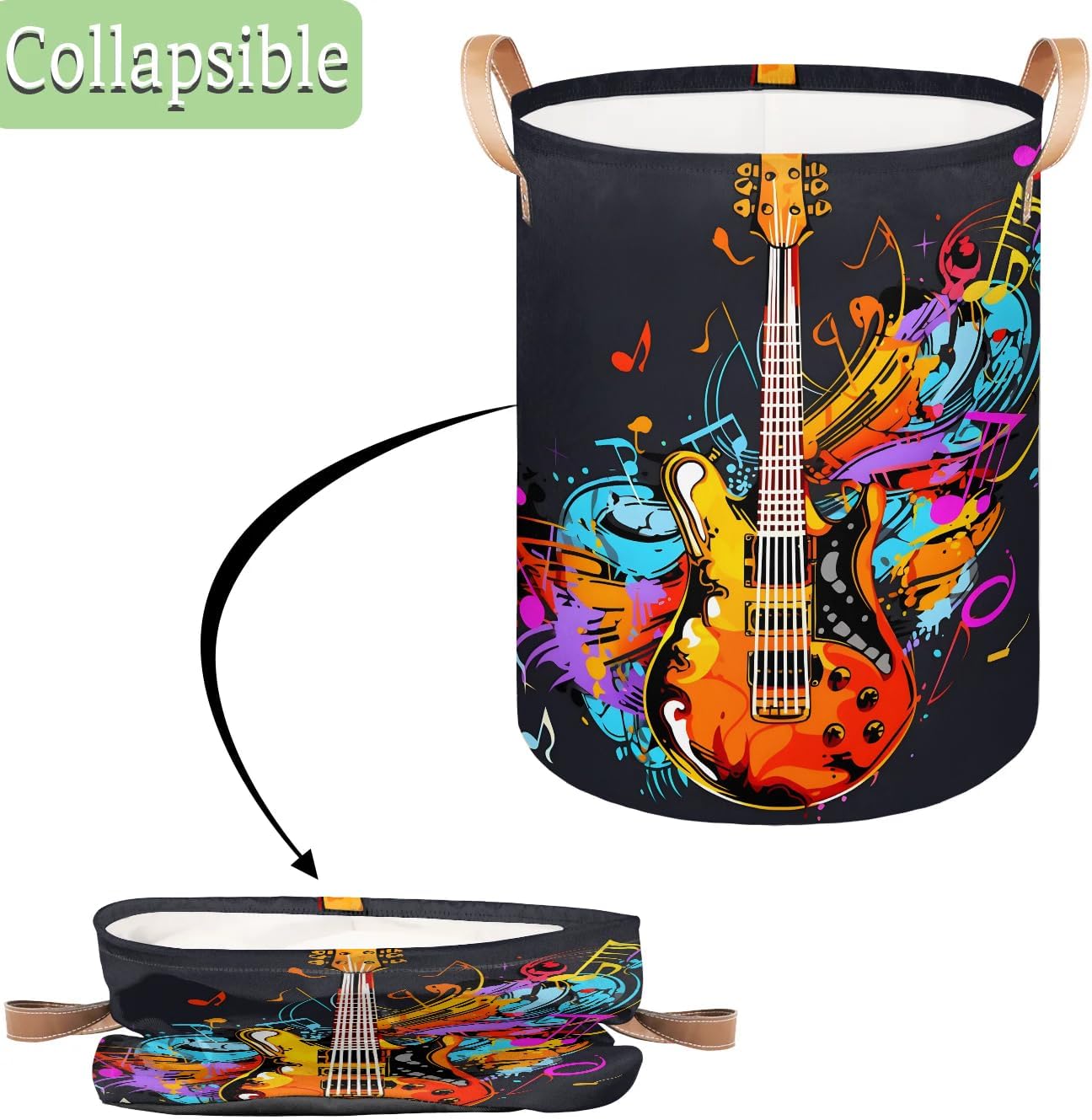 Guitar Music Note Laundry Basket Guitar Music Note Laundry Hamper Collapsible Waterproof Storage Bins Clothes Storage Basket for Dorm Family Toys Storage
