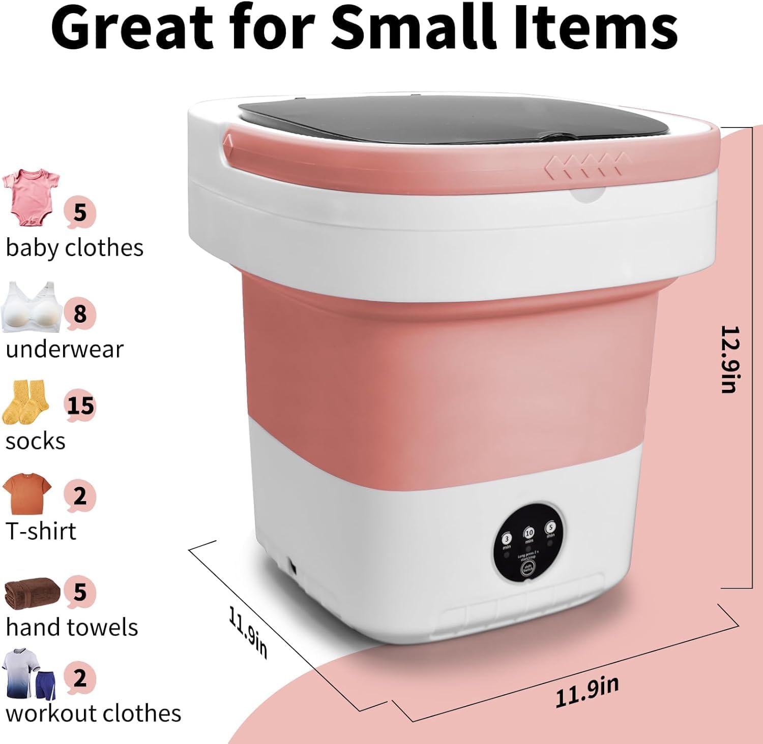 Portable Washing Machine, Mini 16L Foldable Washer and Dryer with 3 Modes Deep Cleaning, Upgraded Small Collapsible Laundry for Hotel, Apartment, Home and Travel - Pink
