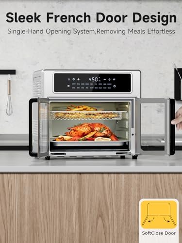 Kitchen Elite®Air Fryer French Door Oven,26.4 Qt Easy Cleanup & Use Large Countertop Toaster Oven Combo,18 Presets & 1 Preheat & 1 Light,Multi-Layer Cooking,4 Accessories,Stainless Steel