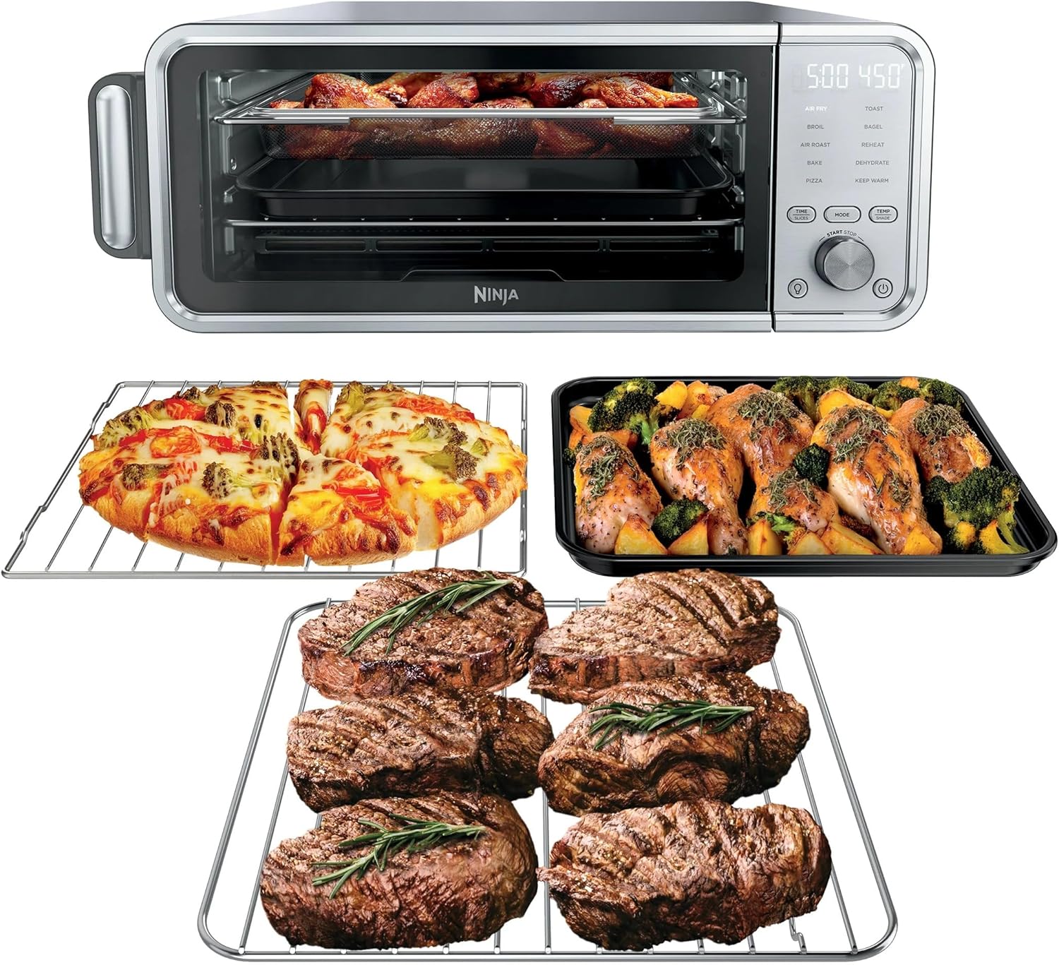Ninja FT405CO 10-in-1 Digital Air Fry Oven with Extra Large Capacity, Flip Up and Away, Stainless Steel Body, and Temperature Control (Renewed)