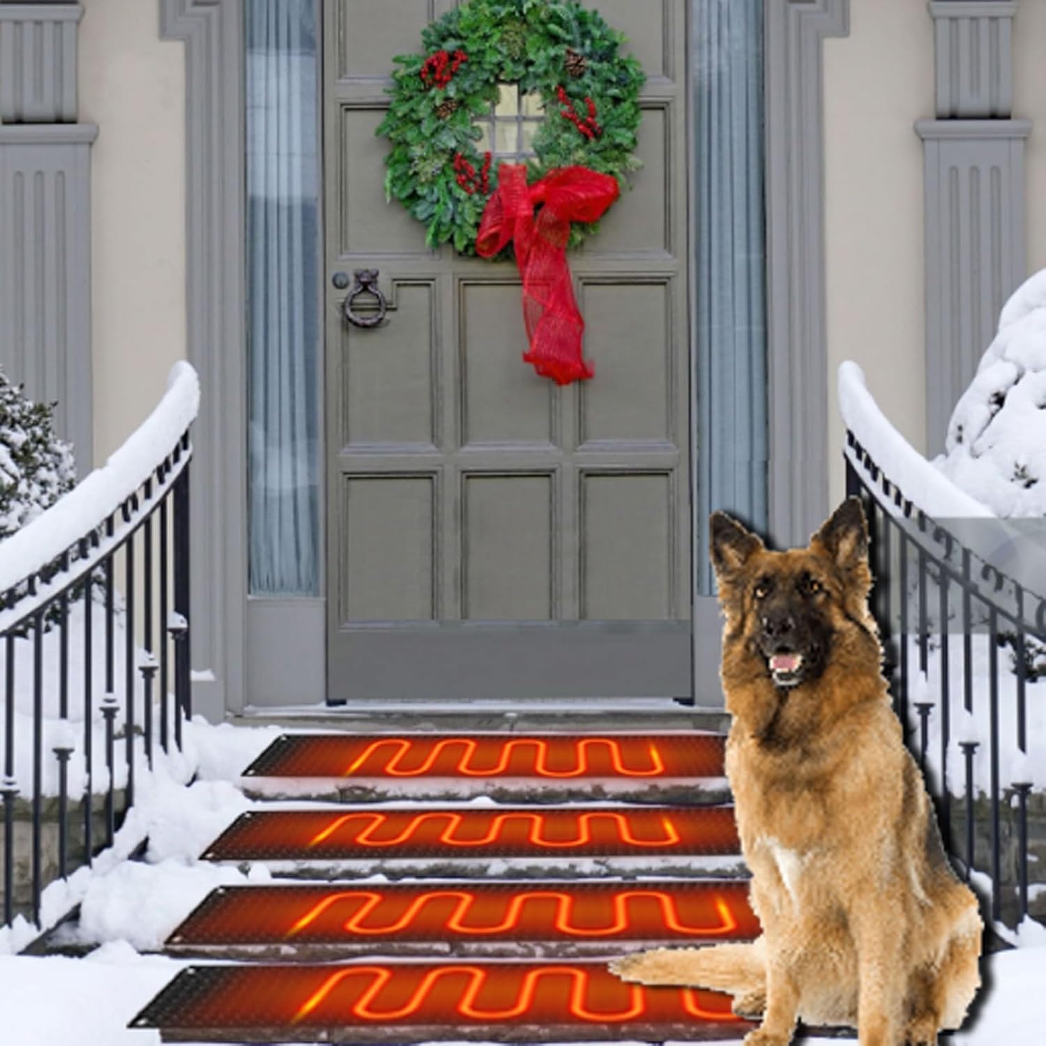 Heated Stair Treads for Outside Dogs, Snow Melting Mats for Outdoor Stairs Walkway Driveway, Heated Sidewalk Mats for Ice and Snow - with Power Cord, De-Icing Cables & Mats(3pcs,10