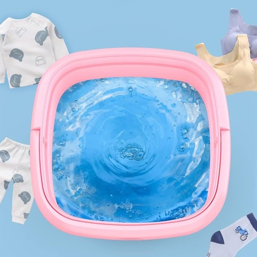 Mini Portable Washing Machine, Foldable Small Washer Bucket Type Dehydrator 3Modes Deep Cleaning Half Automatic Wash Spin Dry Drainage for Baby Clothes Underwear Items US Plug 110V-240V(Pink)