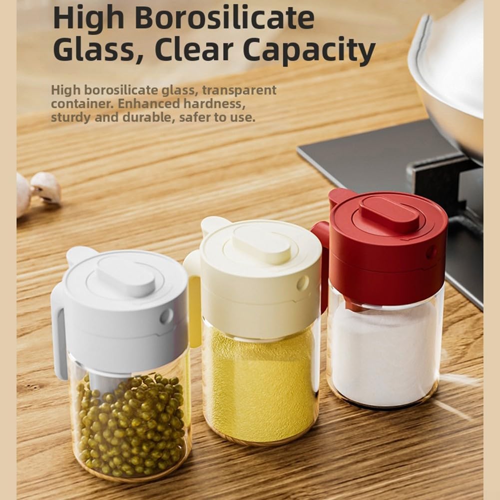 Quantitative Seasoning Container With Airtight Seal And Forward Handle, For Household Kitchen Storage Of Spices, Tea, Coffee Beans, And Seasoning Blends(Cream)