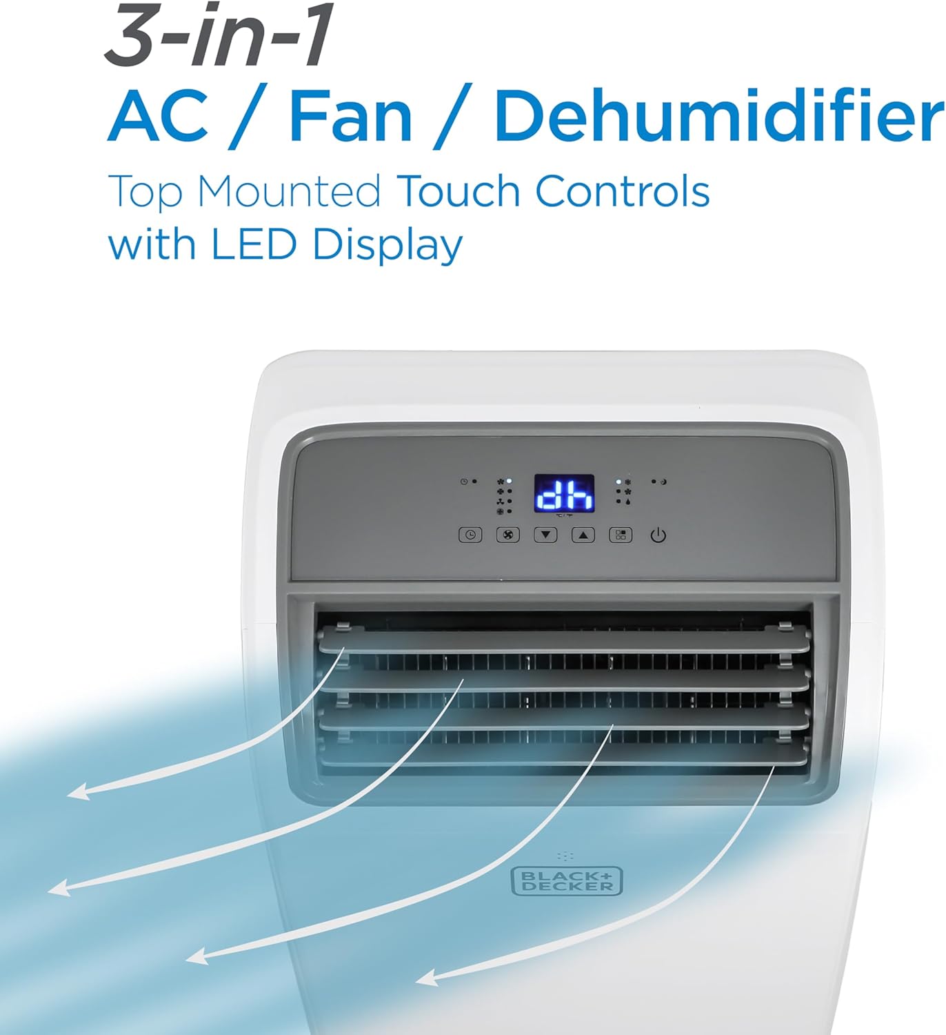 BLACK+DECKER Portable Air Conditioner, 12,000 BTU for Rooms Up To 550 Sq. Ft., Portable AC with Follow Me Remote Control & Window Kit, BPT08WTB, White