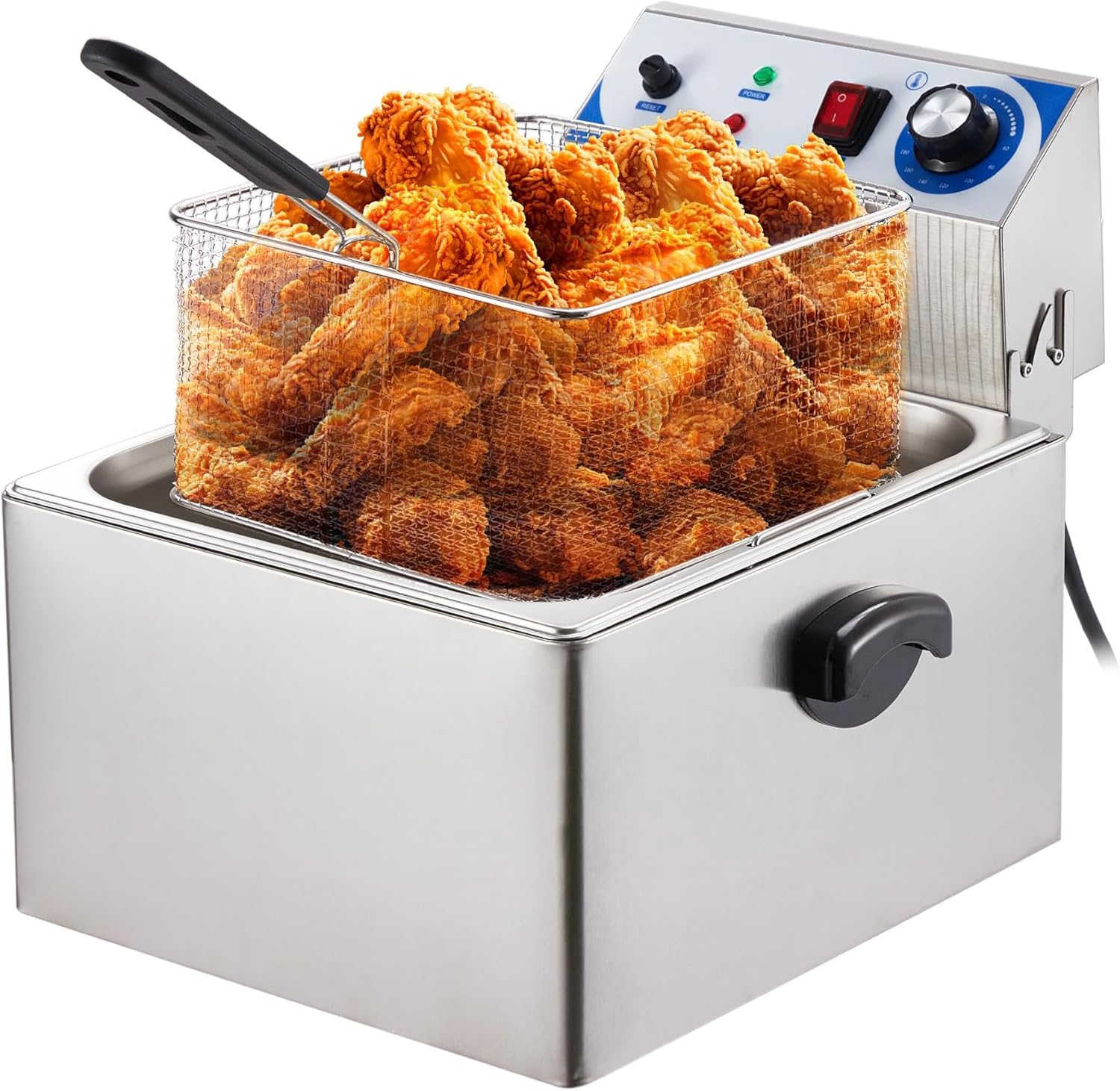 Commercial Deep Fryer with Basket, 11 L/10 QT Large Capacity Electric Deep Fryers, 0.6mm Thickened Stainless Steel Countertop Turkey Oil Fryer with Single Tank, Ideal for Commercial or Home Use