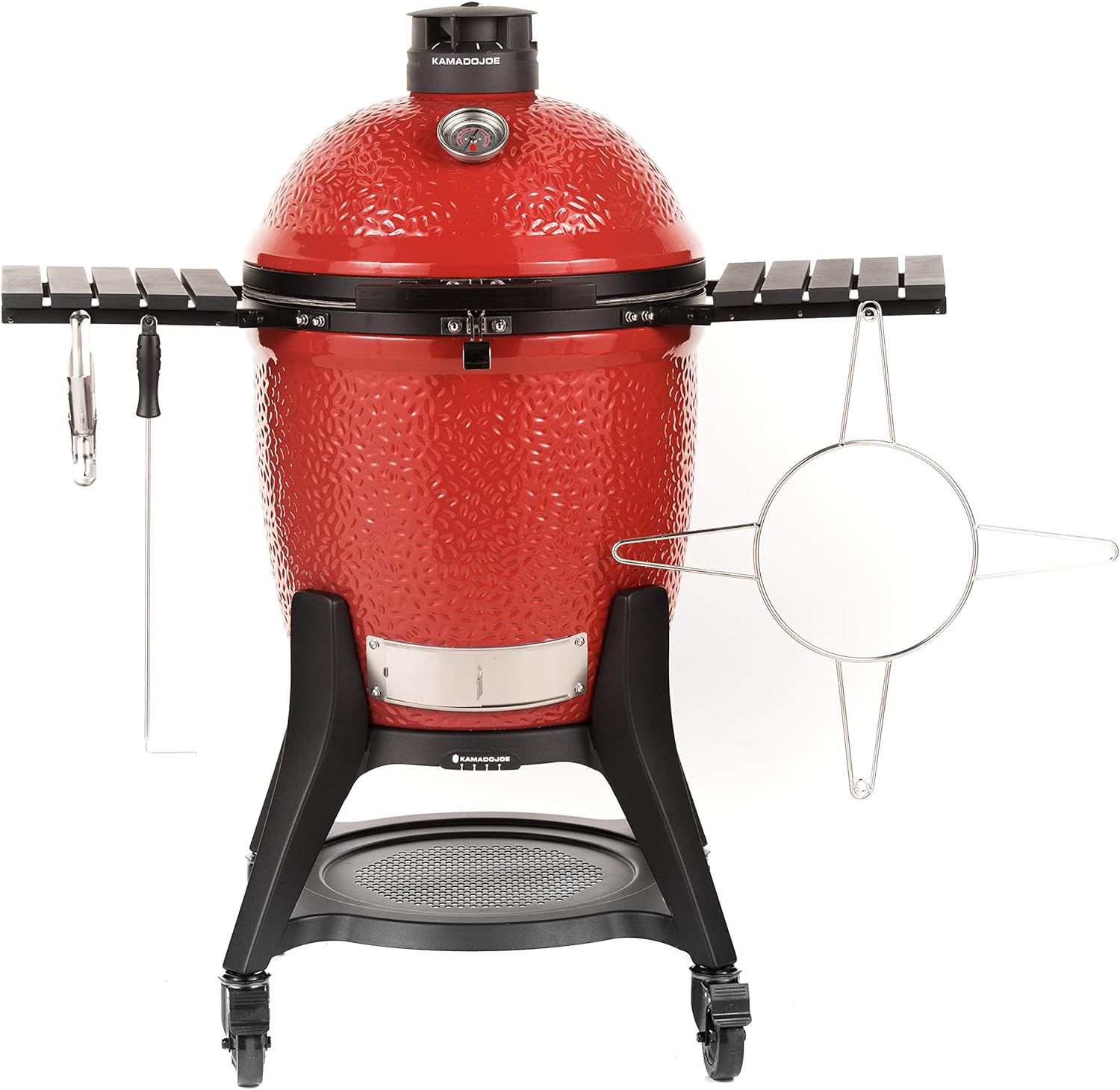 Kamado Joe® Classic Joe™ Series III 18-inch Charcoal Grill & Smoker, Red, with Cart, Side Shelves, Grill Gripper, and Ash Tool, 3 Tier Cooking System, Stainless Steel Cooking Grates, Model KJ23RHCI-A