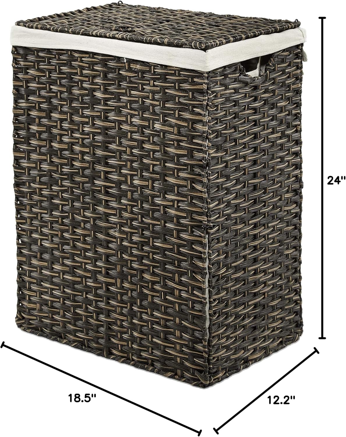 Seville Classics Premium Handwoven Portable Laundry Bin Basket with Carrying Handles, Household Storage for Clothes, Linens, Sheets, Mocha Brown, Rectangular Hamper