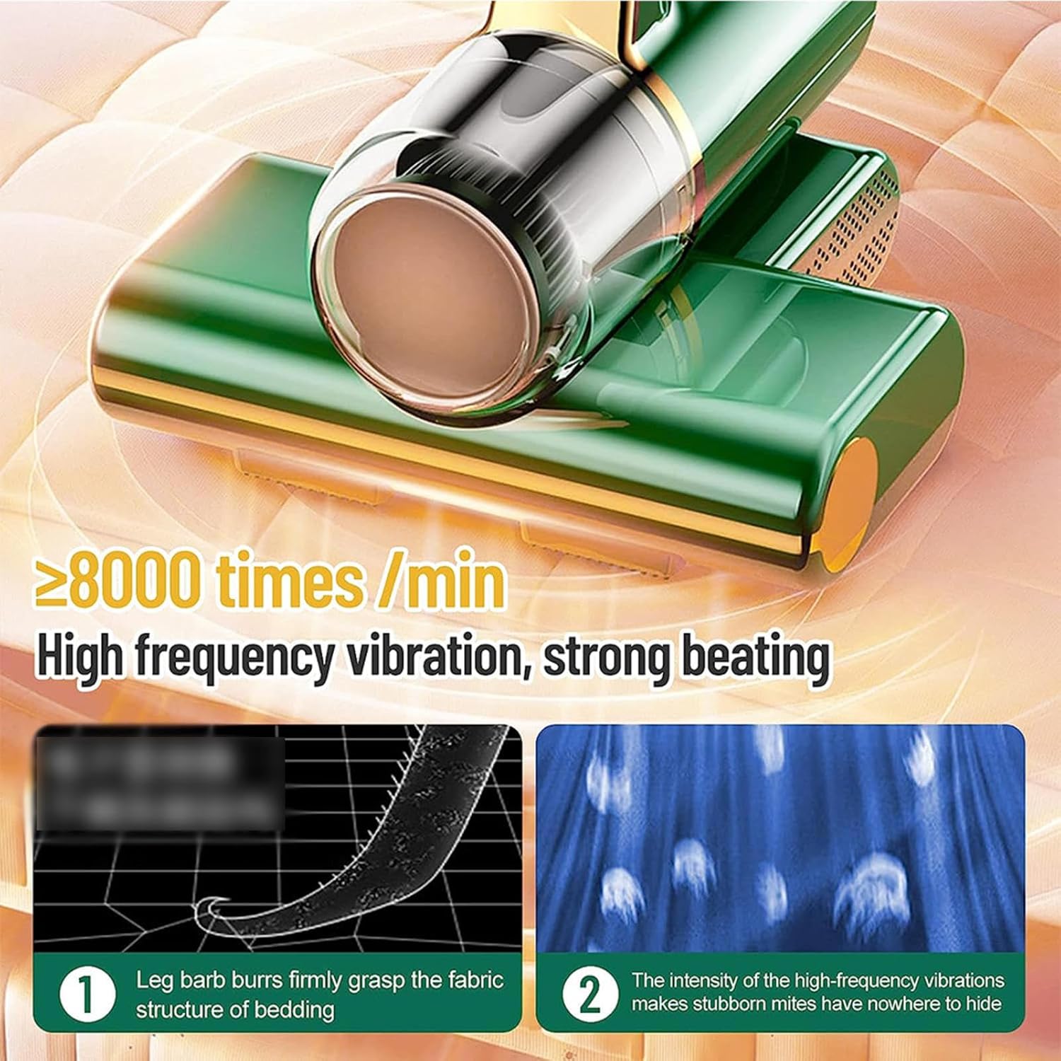 Vacuum Cleaner for Bed Mattress, 3-in-1 Wireless Mattress Cleaner 14kpa Super Suction Handheld Vacuum for Bed for Bed, Mattresses, Pillows, Sofa, Carpets,Green