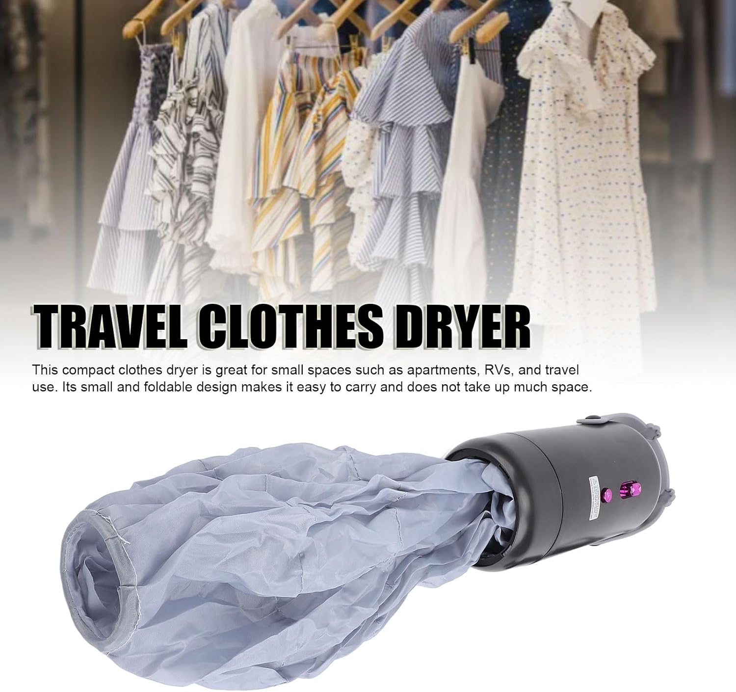 ZJchao Portable Clothes Dryer, 2 Gears Mini Laundry Dryer Low Noise Even Heating Clothes Dryer Machine Drying Device Portable Dryer Mini Dryer with Shoe Drying Tube for Apartment RV