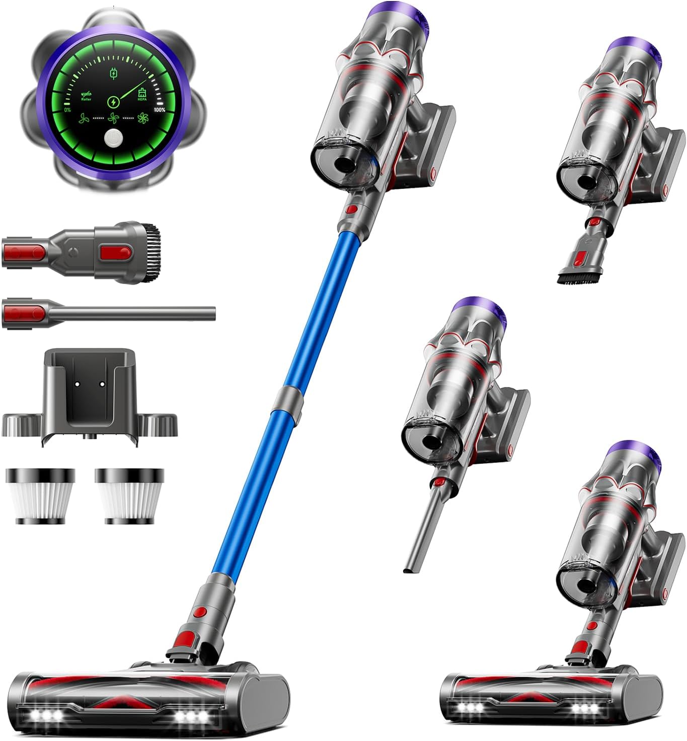 Cordless Vacuum Cleaner, 55KPa 650W 70Mins Vacuum Cleaner for Home, Anti-Tangle Self-Standing Stick Vacuum with Scented Tablet, Upgraded Dust Cup Scraping, Vacuum Cordless for Pet Hair/Carpet/Floors