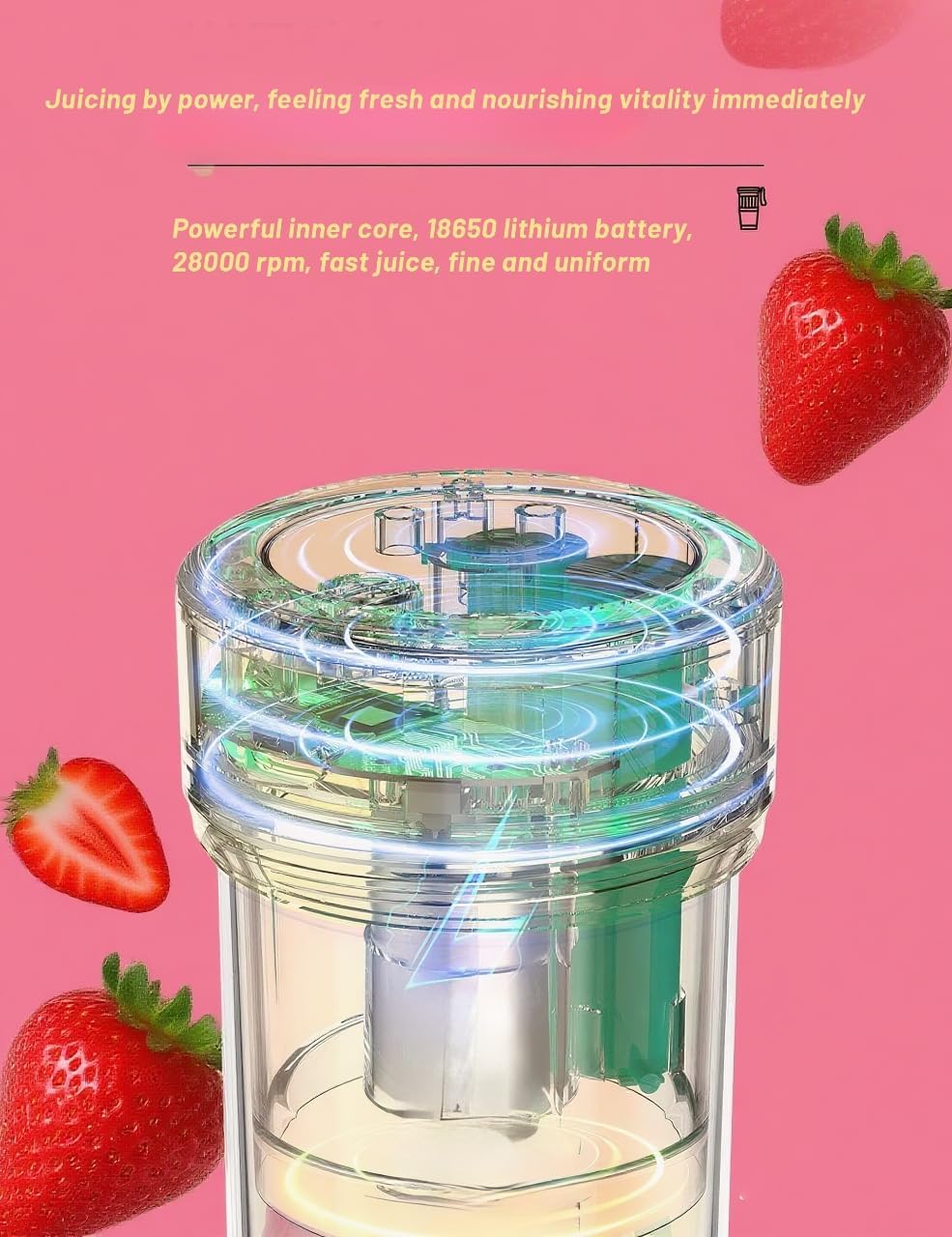 Portable Electric Juicer Cup, Wireless Rechargeable Blender with 4-Blade Design, Food Grade PP Material, Yellow (Orange yellow)