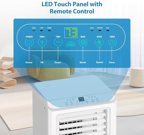 Portable Air Conditioner 8000 BTU - 3-in-1 Cooling, Dehumidifier & Fan for Up to 350 Sq.Ft - Portable AC Easy Install No Tools, Remote Control & Window Kit for Bedroom, Office, Dorm