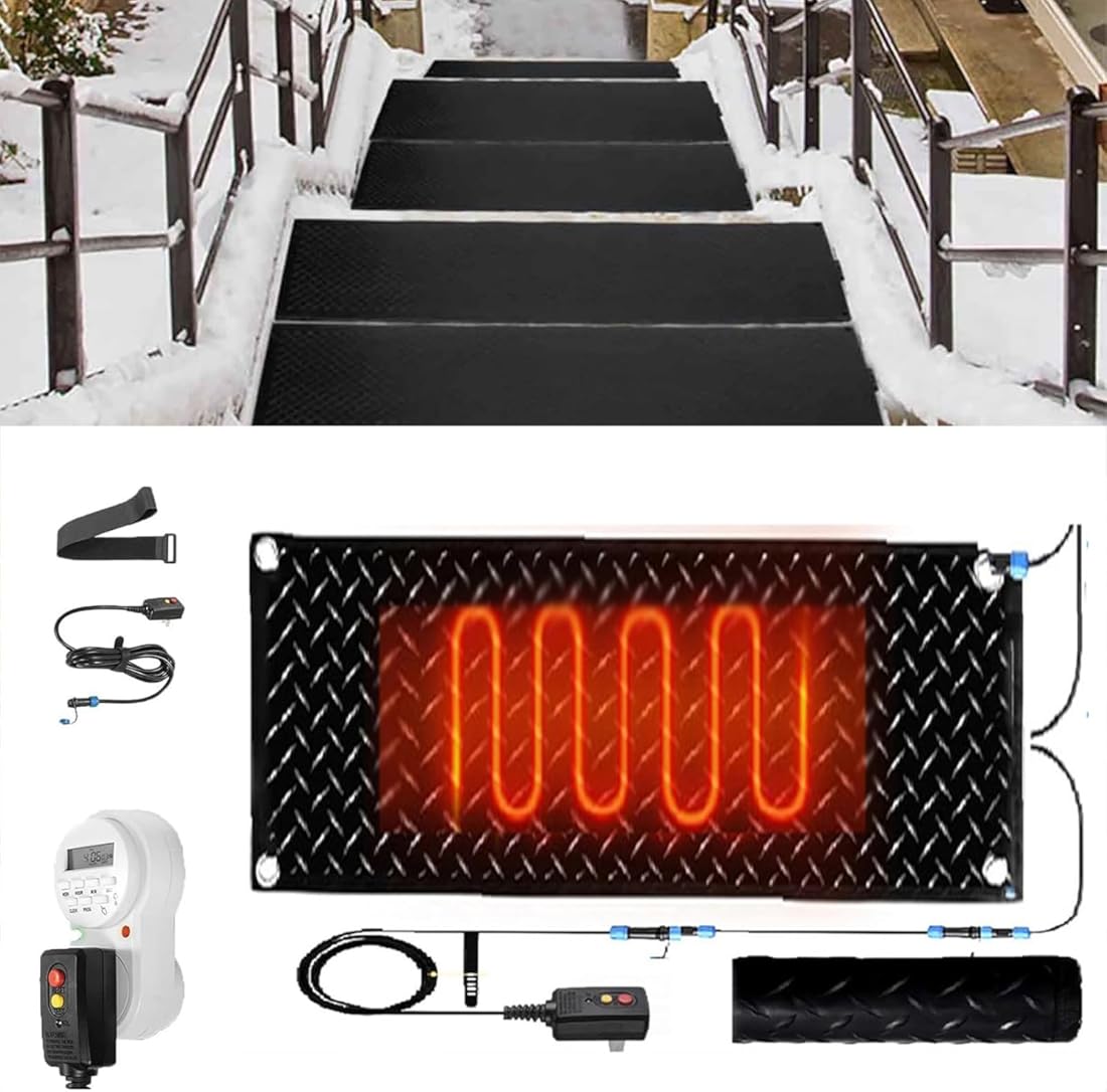 1/2/3/4/5 Pcs Heated mat Walkway Non-Slip Snow Melting mats with Timer, for Outdoor Stairs Winter Removal Walkways Garages Use Snow Paths to Hot Tubs(1 Pcs,12x36in/(30x90cm))