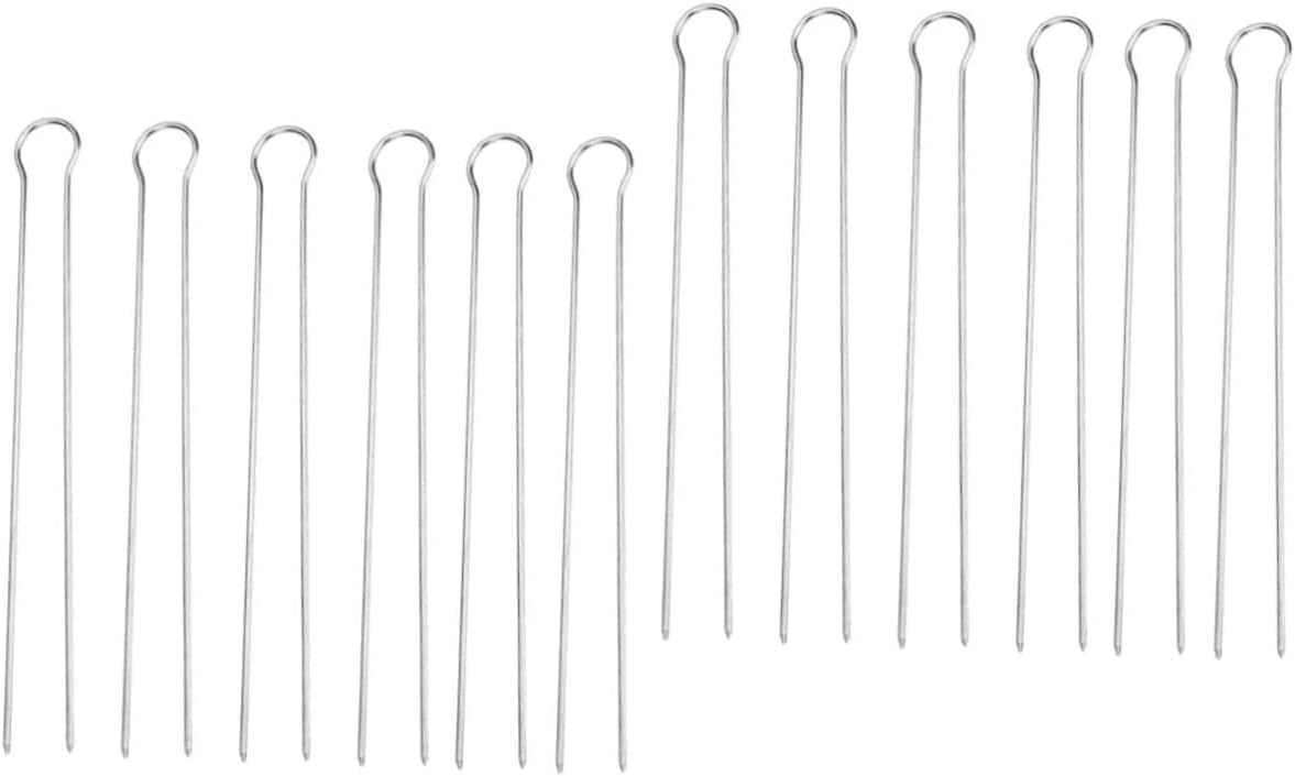 12 Pcs Stainless Steel Barbecue Fork Shish Sticks Grill Skewers Grilling U-shaped Meat Kebab Silver