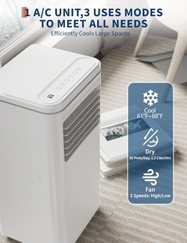 8,000 BTU Portable Air Conditioners, Quiet Portable Cooling AC Unit Up to 350 Sq.Ft. with Dehumidifier, 24H Timer, Sleep Modes, 3 in-1 AC Unit with Remote Control, for Bedroom, Room, Office,Apartment