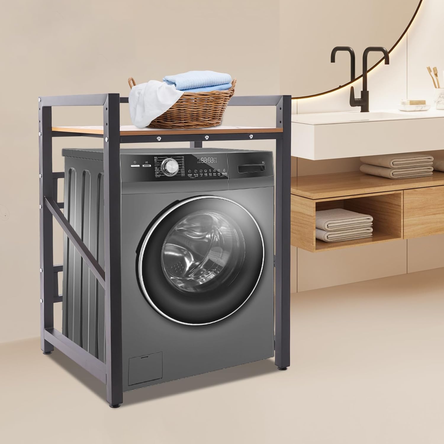 Over The Washer and Dryer Storage Shelf, Height Adjustable Washer Dryer Stacking Rack Stand for Bathrooms Laundry Rooms, Load Capacity 660 lbs