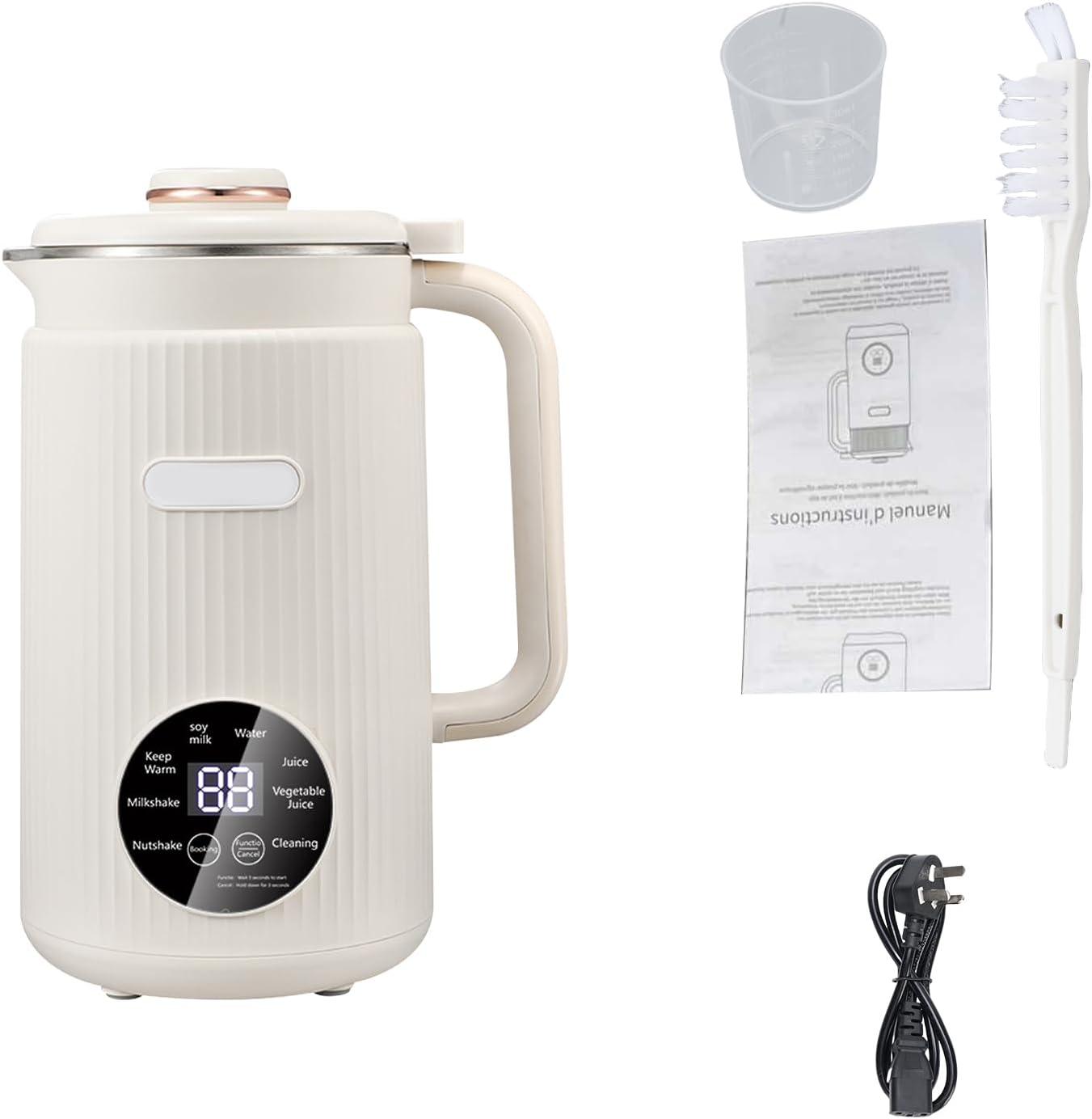 Irishom Nut Milk Maker, Soy Milk Maker Programmable Blender with Digital Display 12 Stainless Steel Blades Auto Cleaning 8H Keep Warm Function (White)