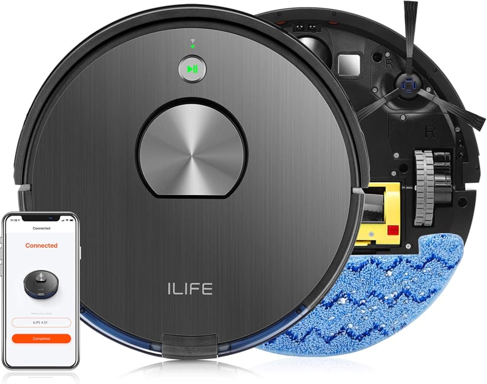 ILIFE A10 Mopping Robot Vacuum Cleaner, Robot Vacuum and Mop Combo, Lidar Navigation,2000Pa Strong Suction,Wi-Fi Connected, Works with Alexa, Multiple-Floor Mapping, for Pet Hair, Hard Floor, Carpets.