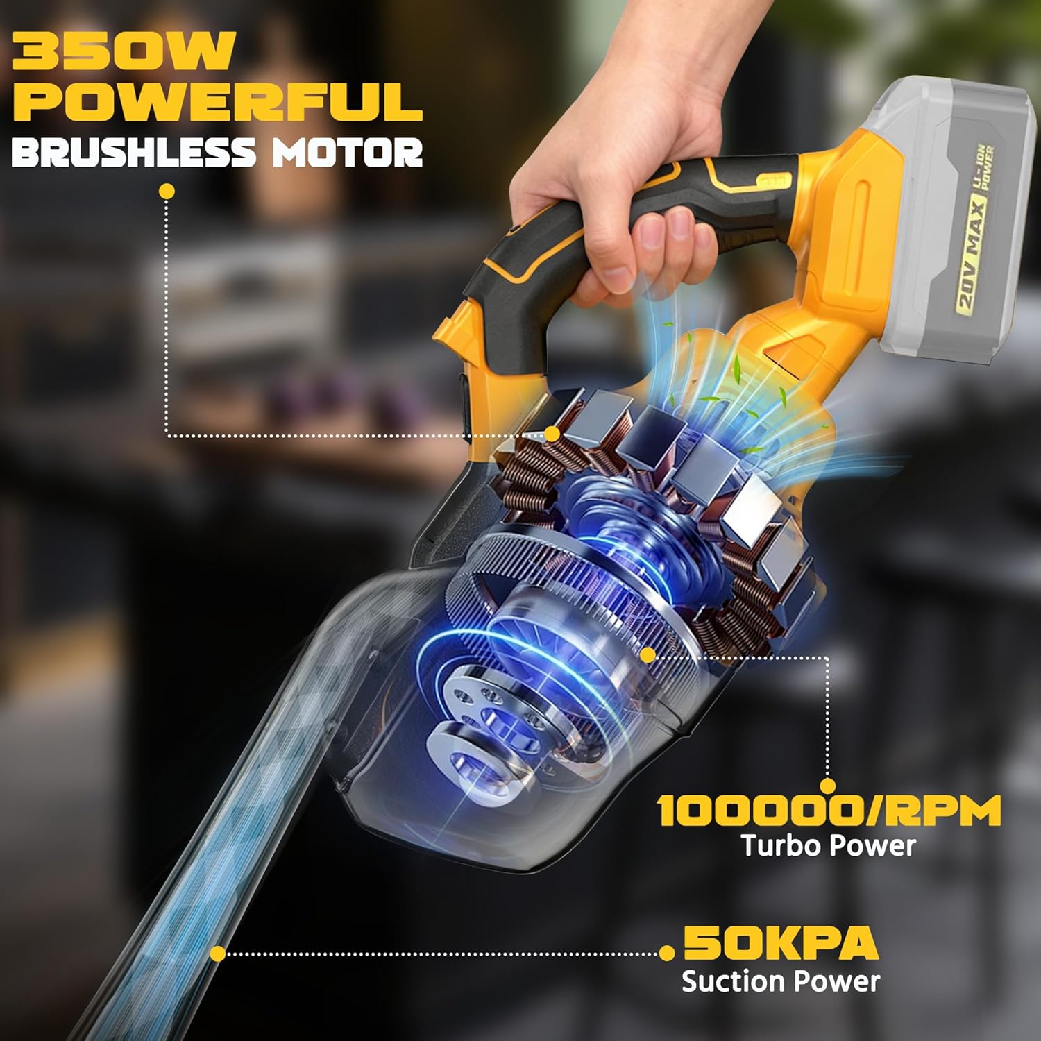 Cordless Vacuum Cleaner for Dewalt 20V Battery (No Battery), 35kPa Strong Suction 65CFM, Brushless Handheld Vaccum Kit with 4-Nozzle Portable Design, 4 Washable HEPA Filters (Tool Only)