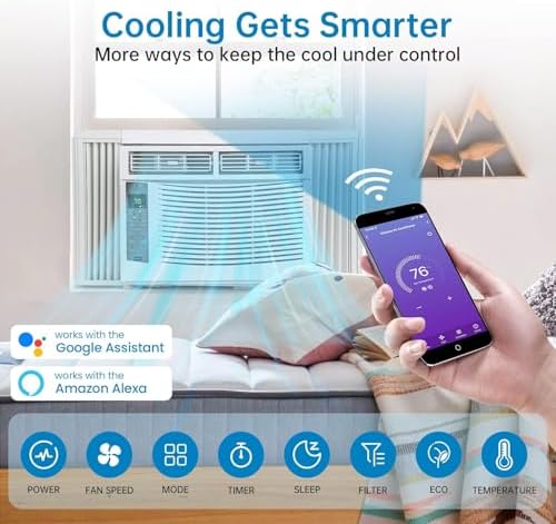 Window Air Conditioner WiFi 6000 BTU, Smart Window AC Unit with Remote/APP Control, Energy Saving, Easy Install Kit, Cools Up to 250 Square Feet for Home Places Bedroom Living Room