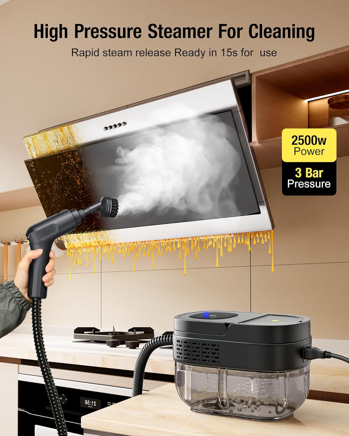 Steam Cleaner for Home 2500W Portable Steam Cleaner for Car,1.69 Quarts Large Capacity Tank, 13PCS Accessories Steamer for Home, kitchens,Camping