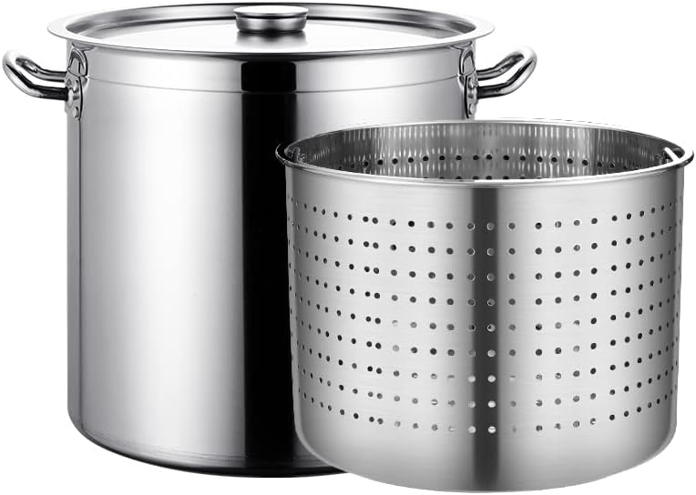 Heavy Duty Stainless Steel Cookware Stock Pot 27QT/45QT/63QT Large Crawfish Seafood Boil Pot Turkey Fryer Pot with Strainer for Home Outdoor,35x35cm (45x45cm)