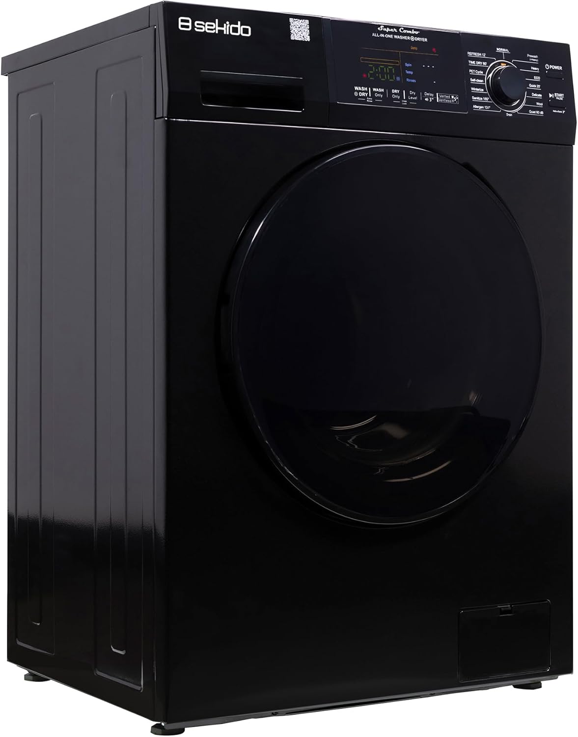 Sekido All-in-One Washer Dryer VENTLESS/VENTED PET cycle 1.62cf/15lbs 110V (Black)