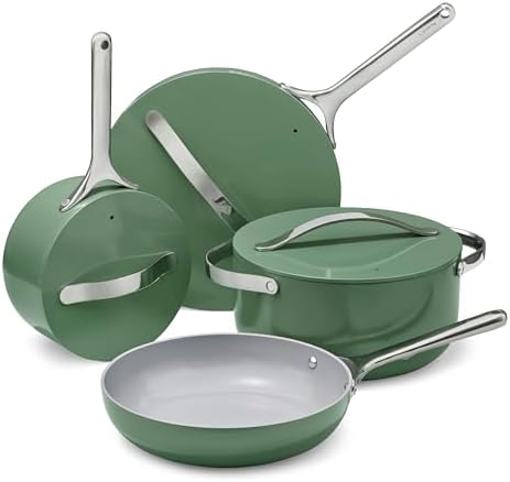 Caraway Non-stick Ceramic Cookware Set (12 Piece) Pots, Pans, Lids and Kitchen Storage - PFAS & PFOA Free - Oven Safe Pan Set & Compatible with All Stovetops - Sage