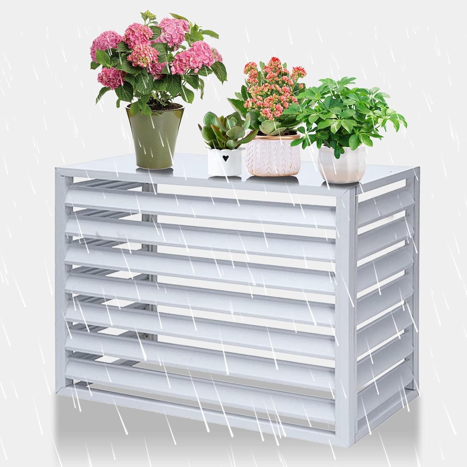 Aluminum Air Conditioner Fence with Top Cover, Outdoor Air Conditioner Fence, Theft Prevention, Noise Reduction(White,110cm)