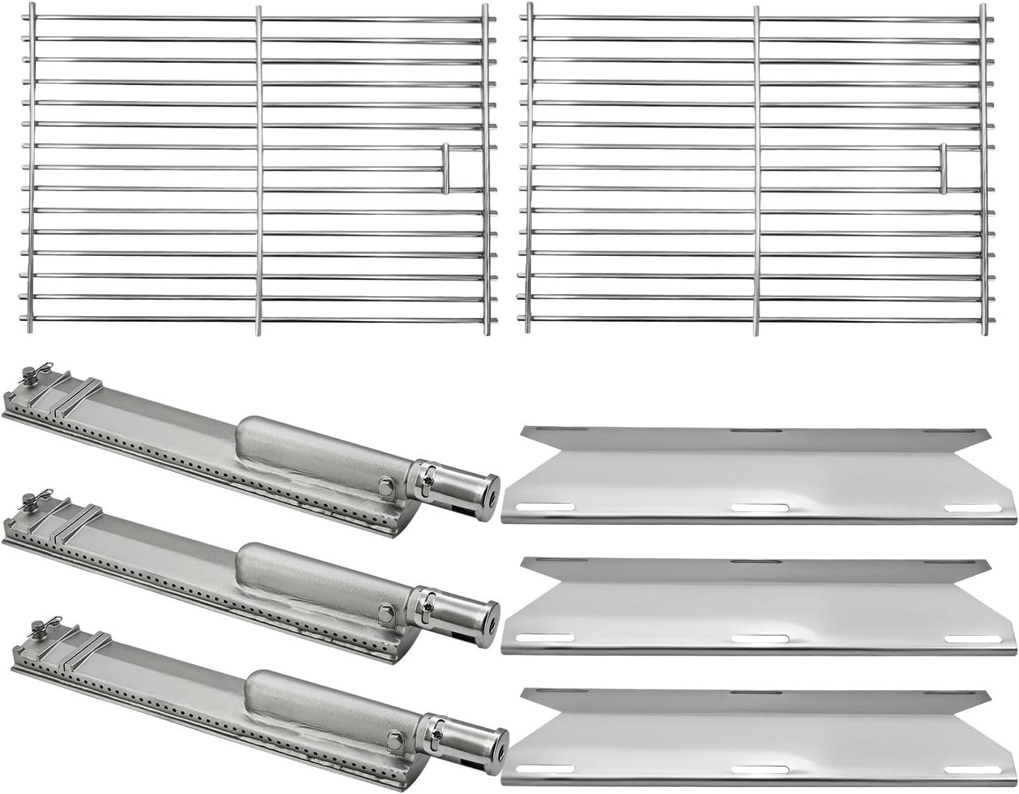 720-0099 Stainless Steel Cooking Grates Heat Plates & Cast Stainless Steel Grill Burners Kit Compatible with Jenn-Air 3 Burner Gas Grill Replace 720-0061 720-0171