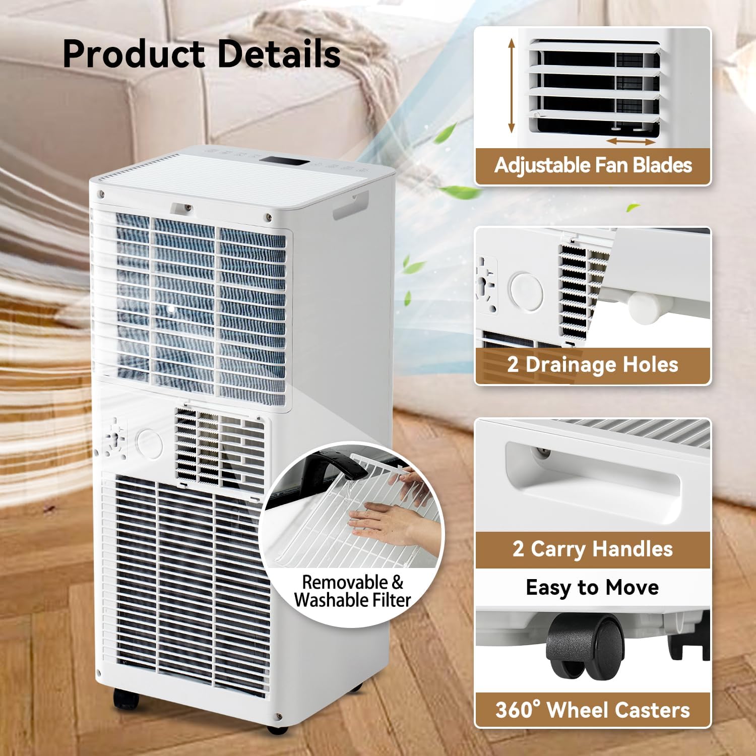 Portable Air Conditioners, 10000BTU 4-in-1 AC Unit, Fast Cooling, Dehumidifier, Fan, 24H Timer Quiet Sleep, Remote Control, Window Kit, for Home/Office/Dorm