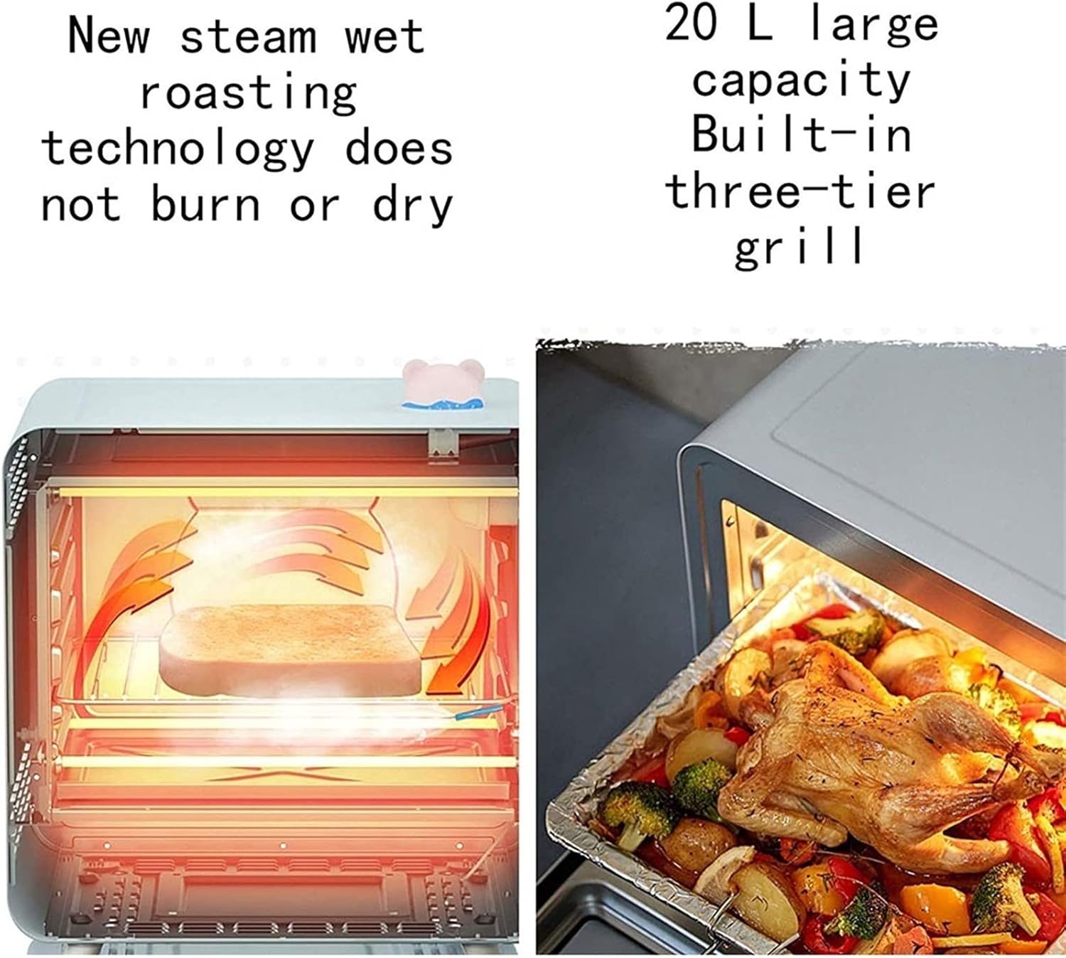 20L Toaster Oven Tabletop Cooking Baking Portable Oven 1200w 60 min Timer 100-250°. Multifunctional Steaming and Baking Machine Automatic Steam Baking Cake