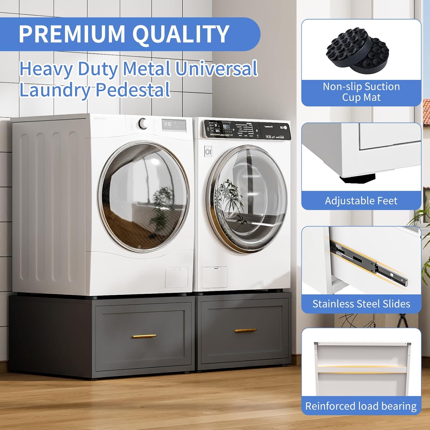 2 Pack Metal Washer and Dryer Pedestals, 28
