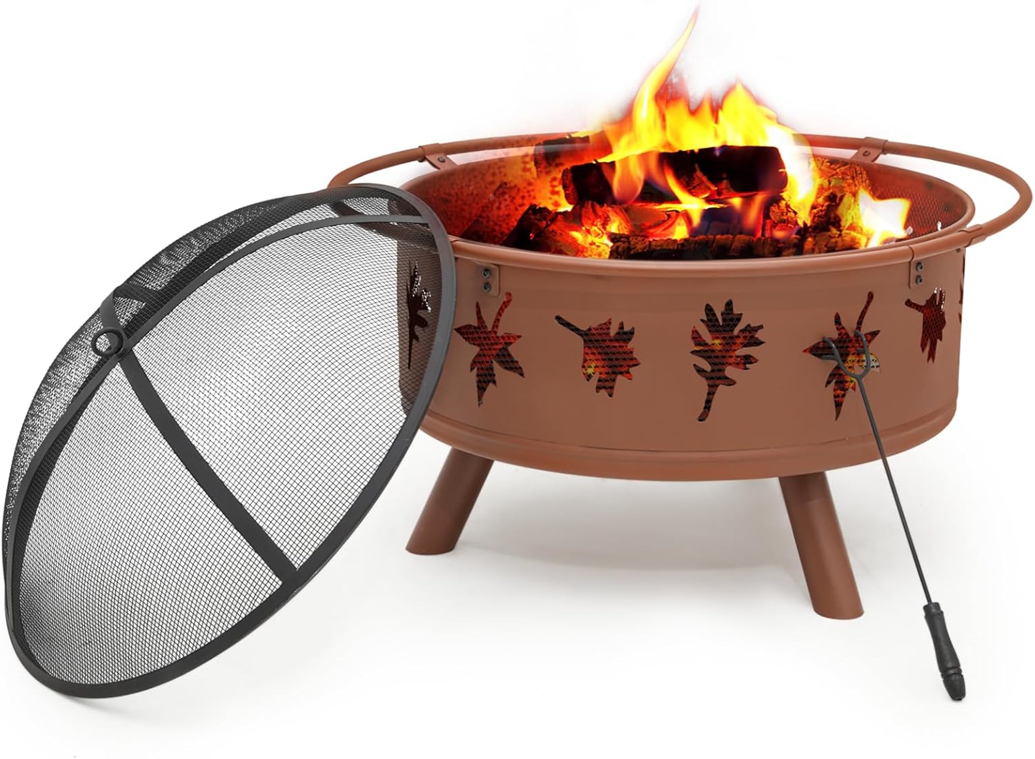 Outdoor Fire Pit with Leaf Cutout Pattern Design, 32