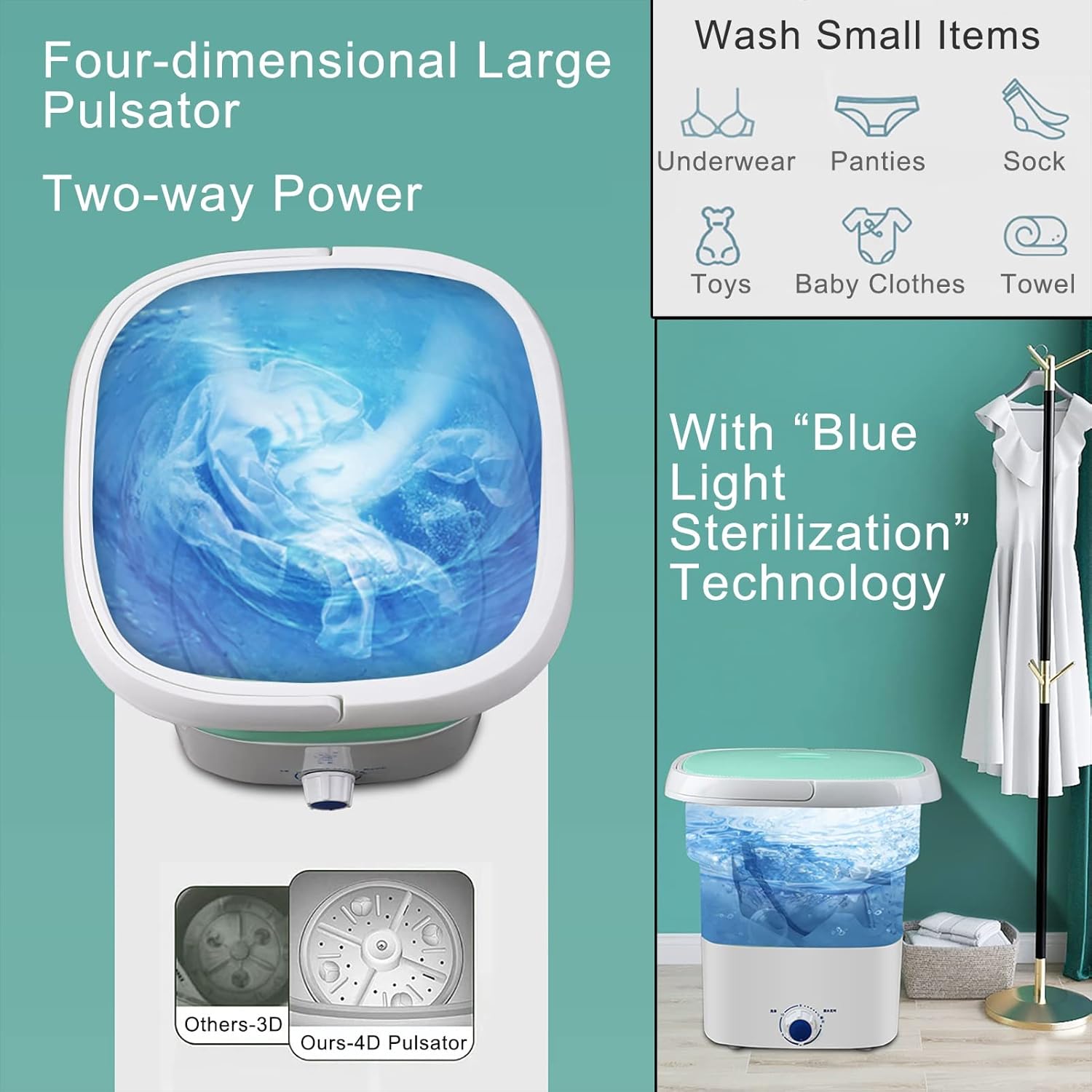 Mini Portable Washing Machine, Foldable, Bucket, Washer, Baby Washing Machine, for Apartment, Laundry, Camping Travel-Best Choice (Color : Pink)