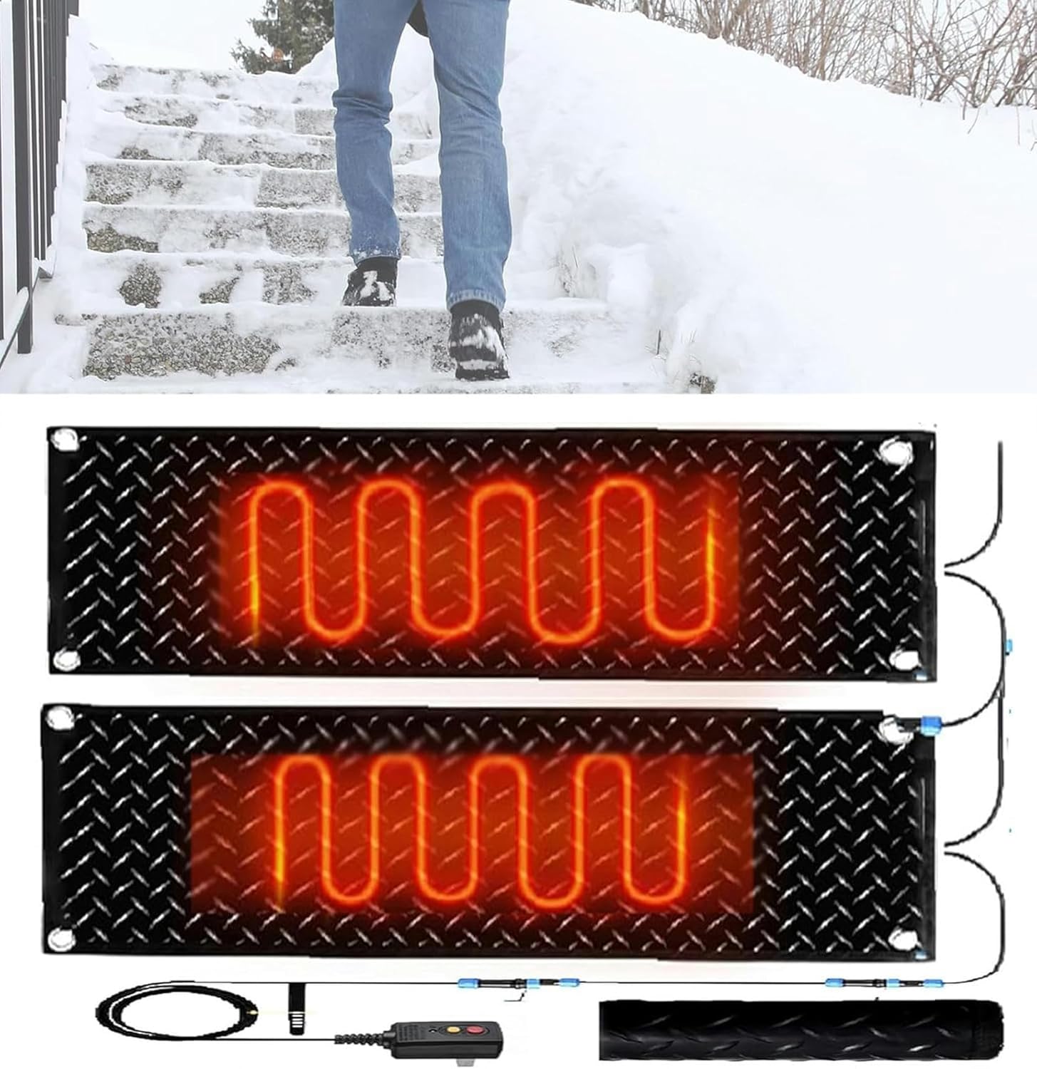 AMNOOL Snow Melting Walkway Mat Roof Heat Panel for Ice Dams Non Slip Rubber Heated Mat Black Roof Heated Outdoor Mats for Winter