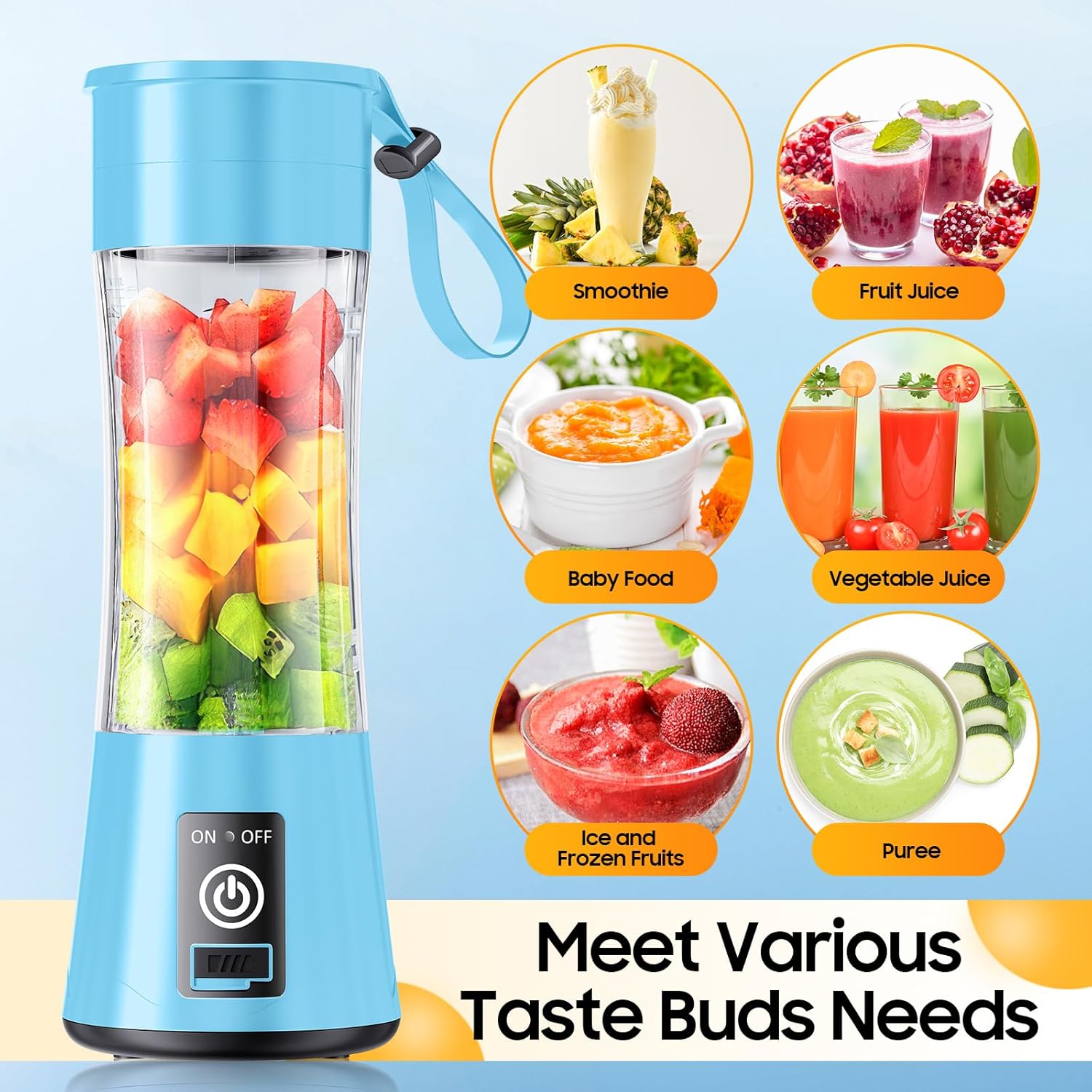 Cordless Mini Blender Make Smoothies & Shakes - Portable Blender with 380ML BPA-Free Travel Cup, USB Rechargeable, Easy to Clean, Suit in Gym/Office