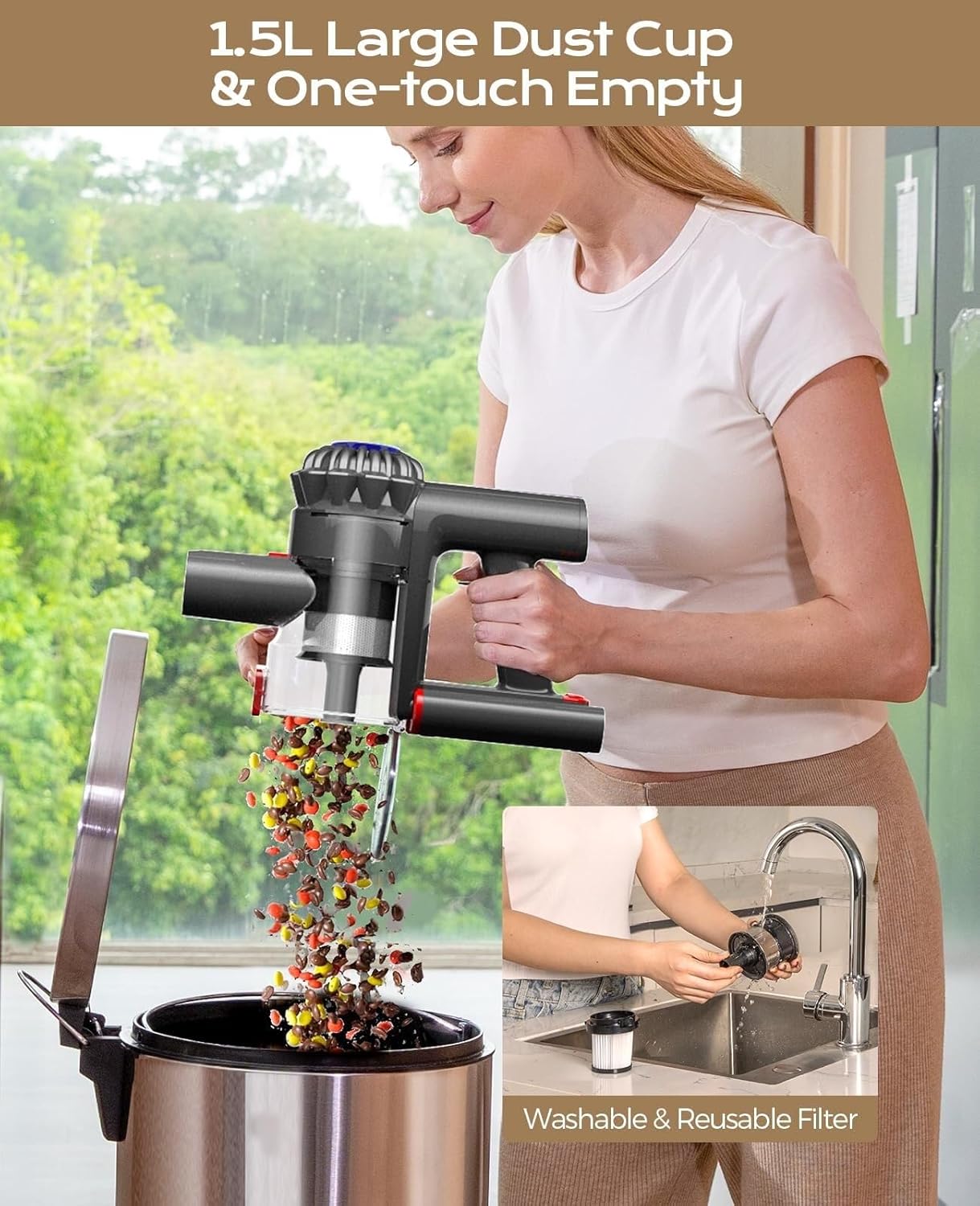 Cordless Vacuum Cleaner, 45Mins Powerful Vacuum Cleaners for Home, Lightweight Stick Vacuum Pet Hair,Hardwood Floor(Navy)