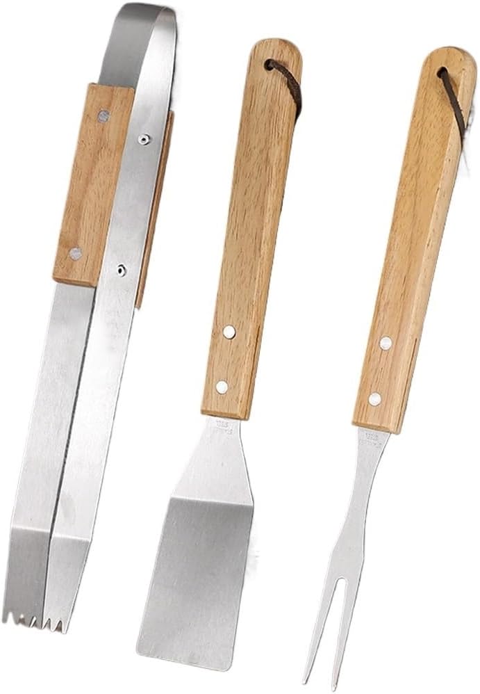 BBQ Tool Set,Stainless Steel Fork Frying Spatula,Serrated Non-Slip Clips,Outdoor Accessories,Durable Three-Piece Set
